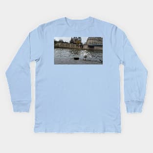 Paris Swans in the River Seine Kids Long Sleeve T-Shirt